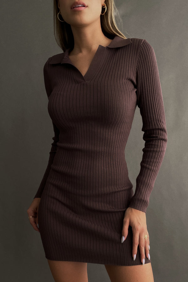 MYSTIC RIBBED COLLARED DRESS