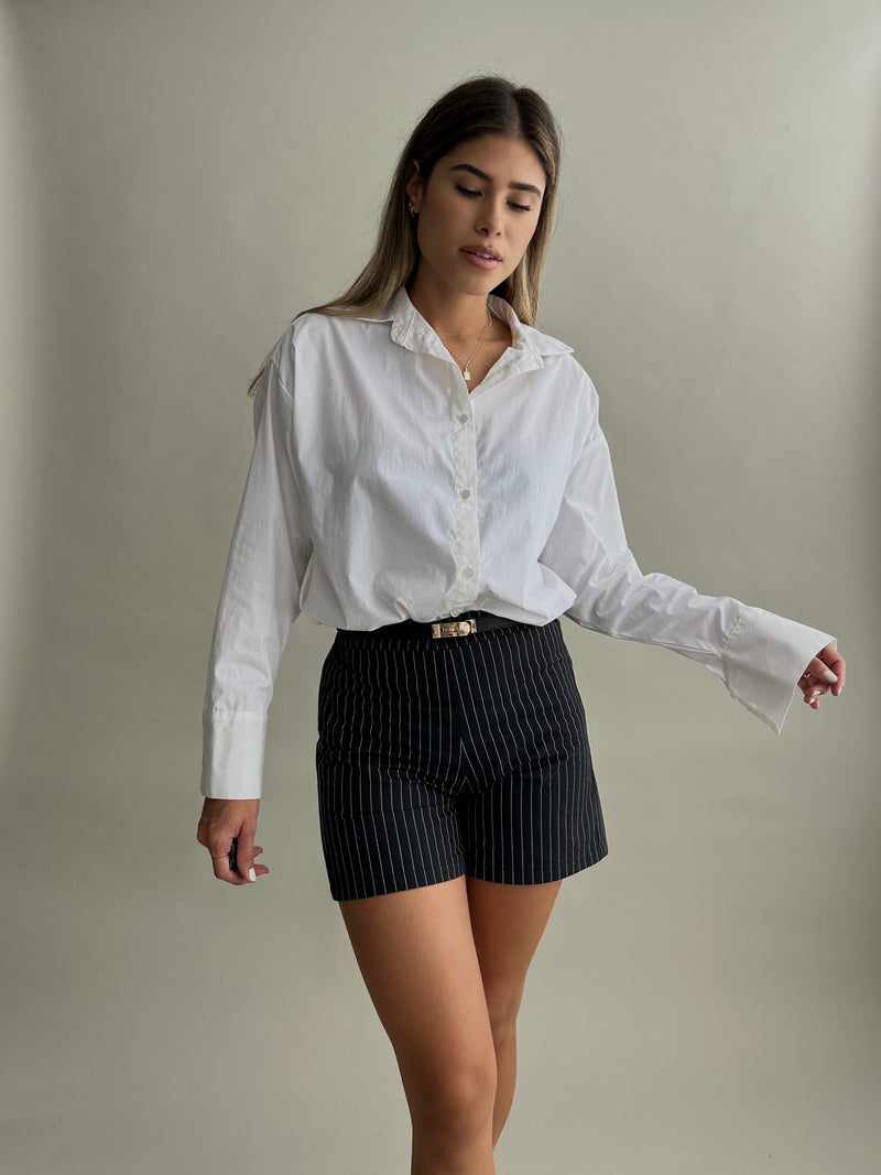 THE EIRINI PINSTRIPE SHORTS BY LA VERITE THE LABEL